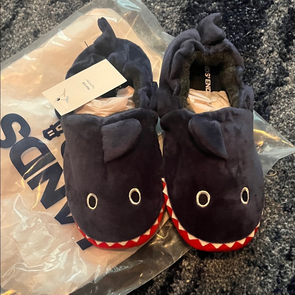 Lands' End Shark Slippers with Blue and Red Accents
